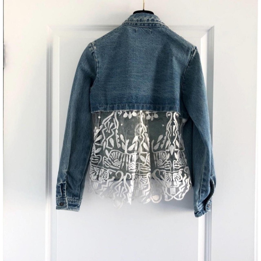 Sea New York Distressed Lace Denim Jean Jacket
